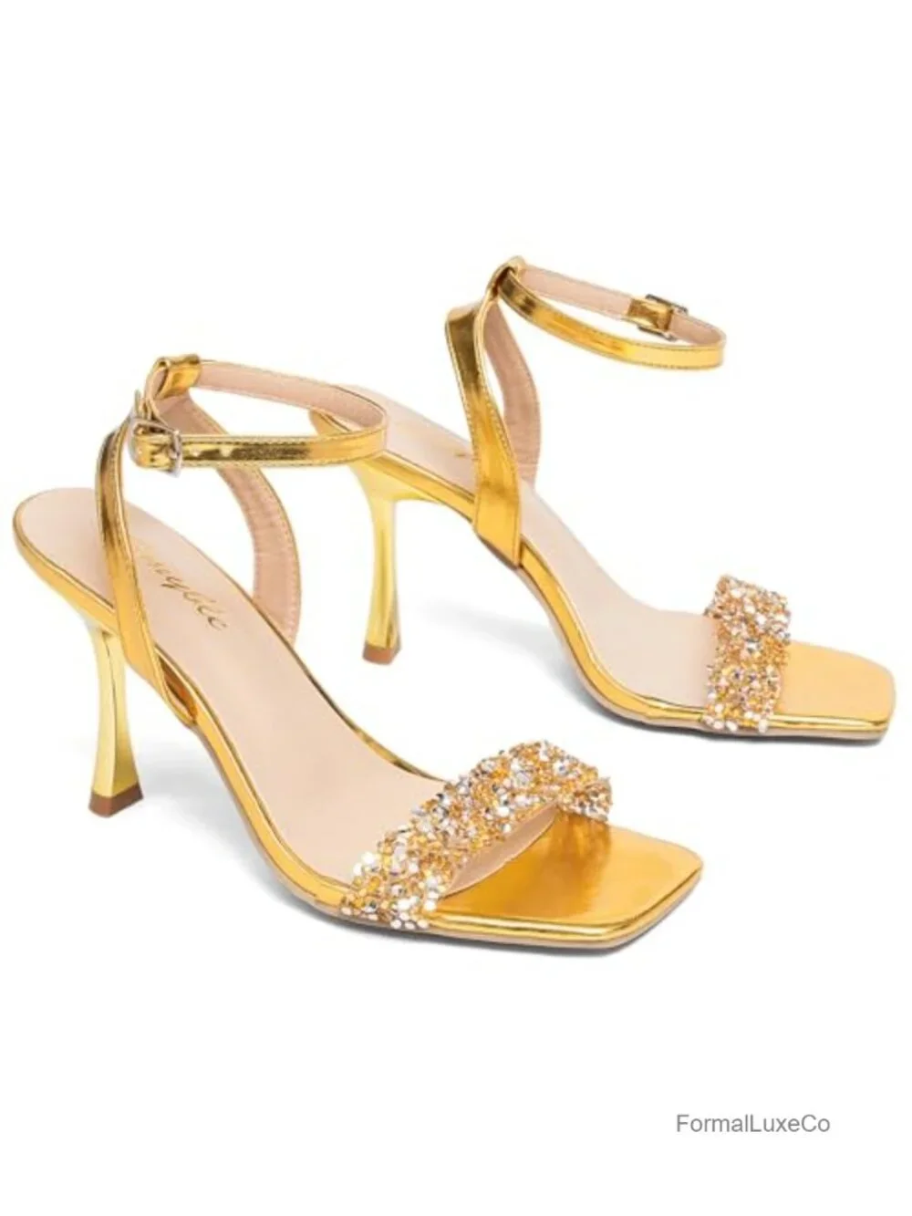 Rhinestone Open Toe Heeled Sandals 3.5